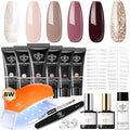 modelones Poly Extension Gel Nail Kit 6 Colors with 8 W Nail Lamp Brown Red Gel Kit Nude Glitter Complete Starter Tools for Beginner DIY at Home for Women