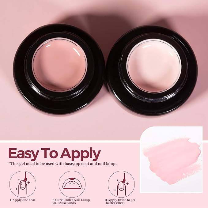 ADHERE Pink Gel Nail Set - 7 Colors with Brush, French Manicure, Soak Off LED Gel Polish, Nail Art DIY Gift