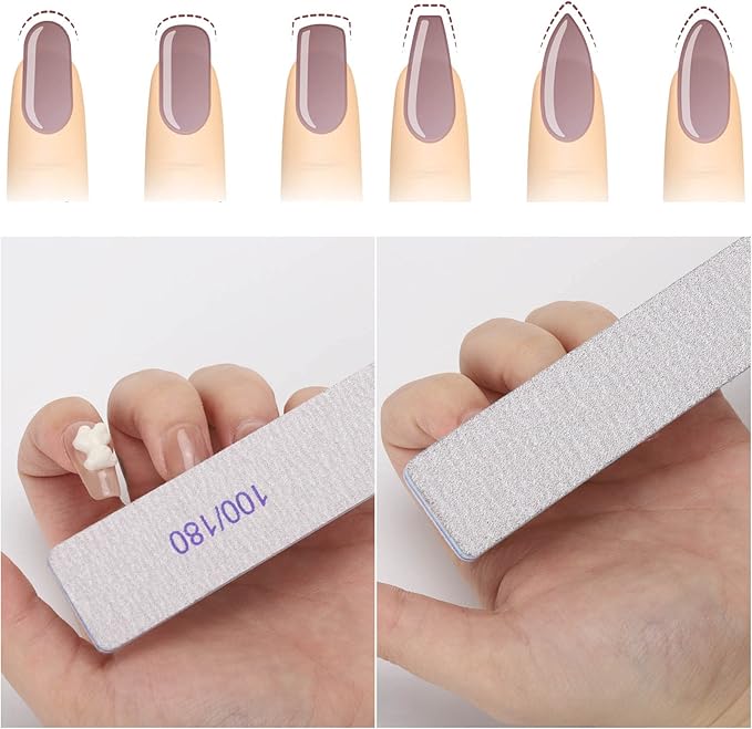 100 Pcs 100/180 Grit Rectangle Nail Files for Acrylic Nails, Reusable Double Sided Emery Boards Salon Grade Nail Files Bulk