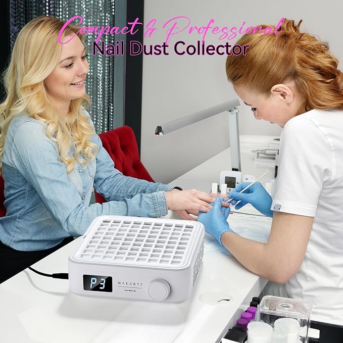Makartt Professional Mini Nail Dust Collector – Powerful Dust Collector Nail Tech Quite Suction Machine for Acrylic Nails Manicure & Pedicure Salon & Home Use Includes 10pcs Filters & Dust Brush