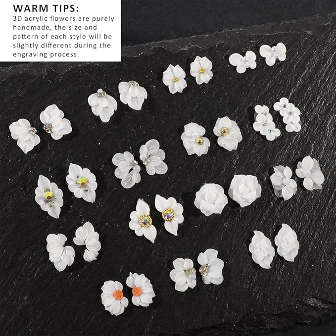 30PCS 3D Handmade Flower Nail Art Charms Advanced Handcrafted Cherry Blossom Flower Colorful Sculpted Floral Nails with Rhinestone Caviar Beads Design for Women Profession Nail Art Craft Jewelry