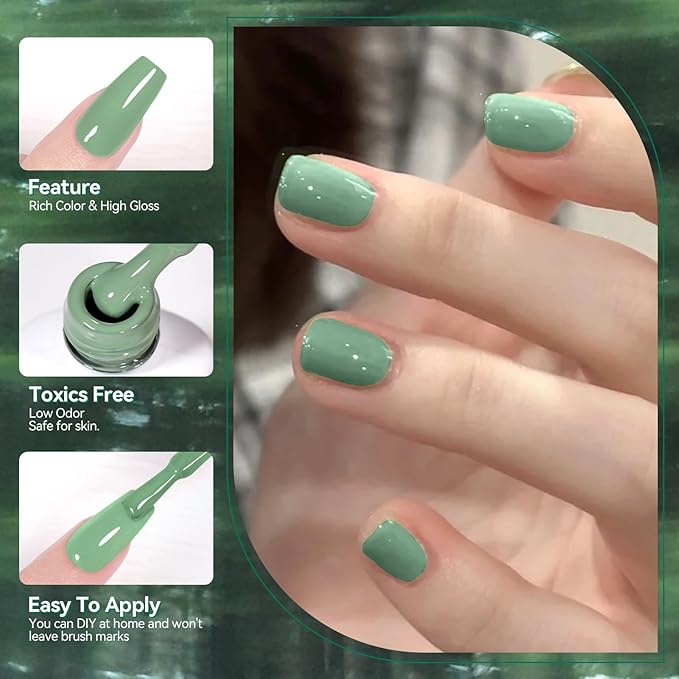 Born Pretty Green Gel Nail Polish,Light Green to Dark Shades Glitter Blue White Gel Polish Rainforest St. Patrick's Day Soak Off U v LED Light Cure for Salon Manicure and Nail Art DIY at Home