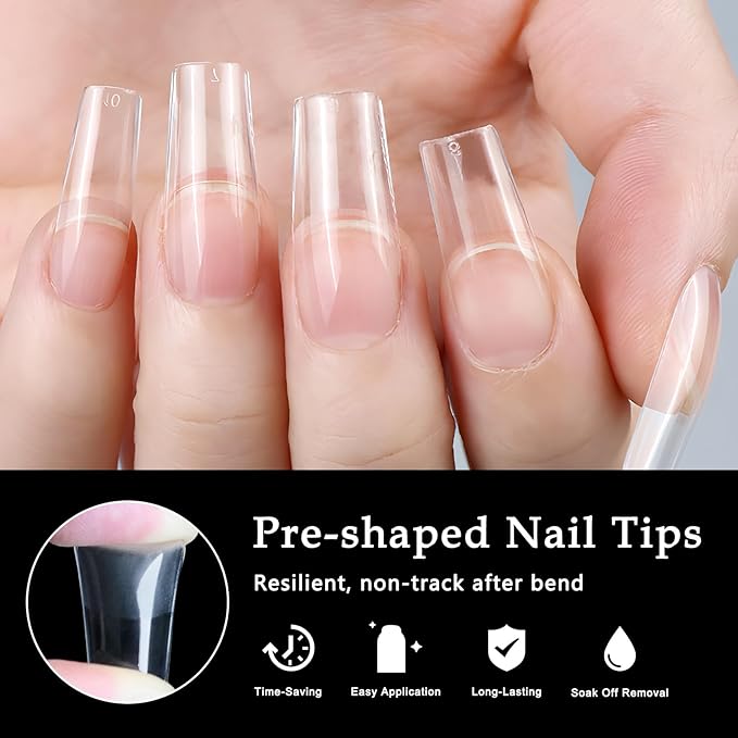 AddFavor 600pcs Square Nail Tips, Medium Gel Nail Tips Square Clear Fake Nails Full Cover Acrylic Nails Tips for Nail Extensions Manicure Salon Home DIY