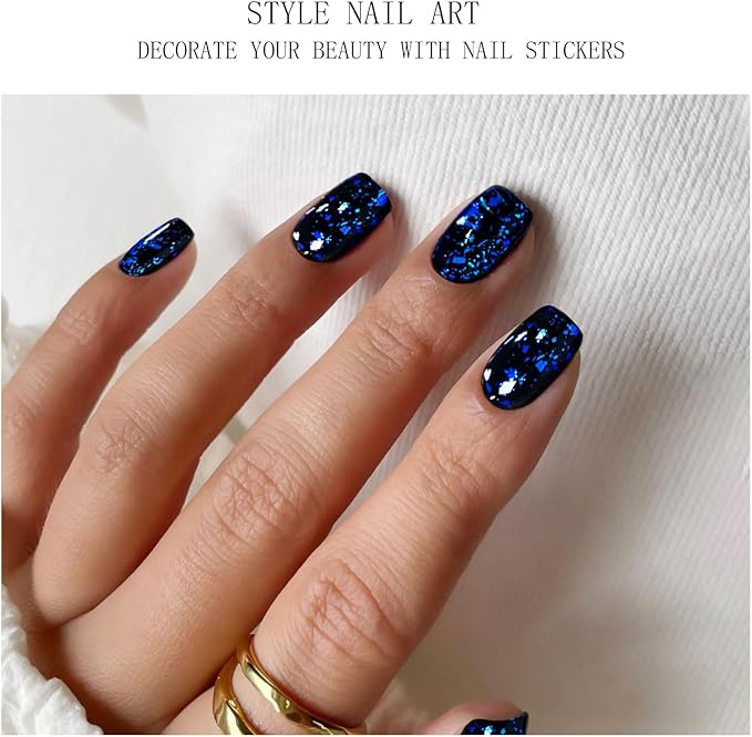 JMEOWIO Gel Nail Stickers Dark Blue Semi Cured Gel Nail Strips Wraps UV/LED Nails Art Design Decoration Accessories