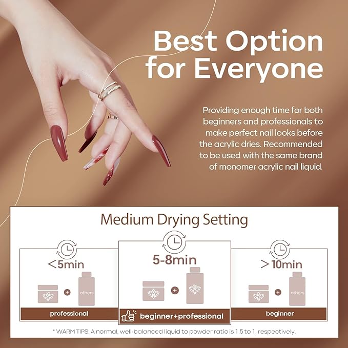 Modelones Nude Acrylic Powder 6 Colors Acrylic Nail Powder Kit Chocolate Brown Latte Soft Tones Cover Powder for Nail Art Extension No Nail Lamp Needed