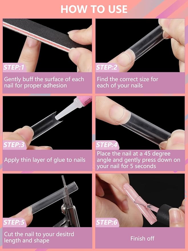 480PCS XL Extra Long C Curve Nail Tips, 2 Packs Natural and Clear Acrylic Nail Tips for Acrylic Nails Professional Set, Half Cover Square Straight Press on False Nail Tips for Nail Art 12 Sizes Box