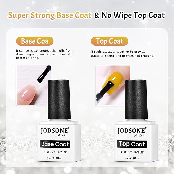 JODSONE 9 PCS Jelly Colors Gel Nail Polish Set with Base Coat Top Coat Autumn winter Jelly Gel Polish Set for Home DIY Nail Art