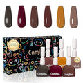 CAMILA ¿ 6pcs 15ml Hema Free Tpo Free Brown Gel Polish Set Red Pink Dark Brown Coffee Khaki Caramel Soak Off Gel Polish Gift For Women Salon Manicure H Set