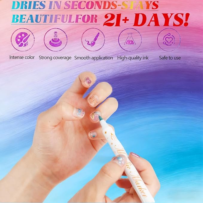 12 Colors Double-Ended Nail Polish Pens, Quick Dry 3D Acrylic Paint Markers for Nails, Fine Tip Liner Brush & Dotting Tool Set for DIY Nail Art Drawing