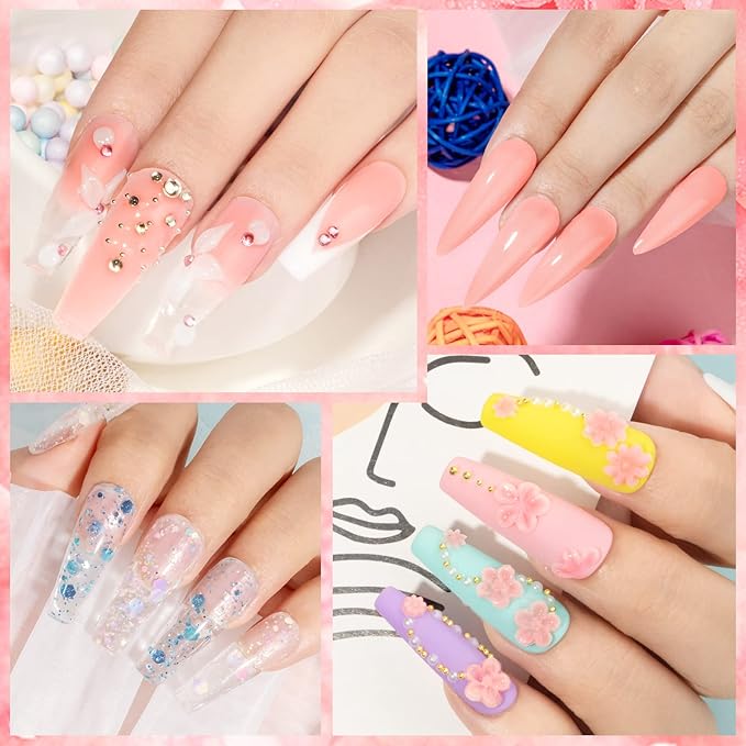 Solid Builder Gel for Nail Extension Clear Nude Non-Stick Hand Sculpture Hard Gel with Dual Form Flower Nail Strengthen Nails Art for Home DIY Nails Salon Lamp Cure Require 2 Colors 14g
