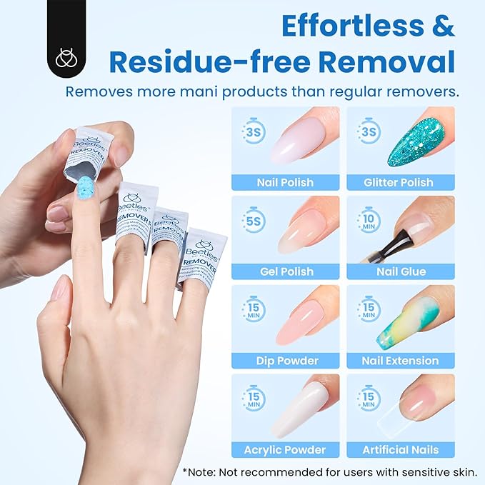 Beetles Nail Polish Remover Pads - 150Pcs Individually Wrapped Pro Remover Pads, Wipes Easily & Quickly Milk Flavor Fragrance for Manicure Gel Polish Remover Portable Set