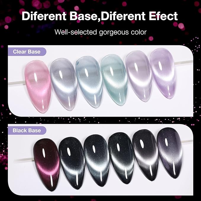 Cat Eye Gel Nail Polish Set, 6 Colors 12ML Glass Nail Polish Gel with Magnet, Soak Off UV LED for Home Salon Manicure Gift for Women