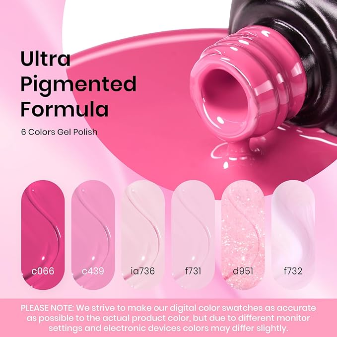 Beetles Pink Gel Nail Polish Set – Blush Cotton 6 Colors Gel Polish, Nude Baby Pink Rose Glitter Jelly Long Lasting Soak Off UV LED Manicure Kit Gift for Women Valentines Nails