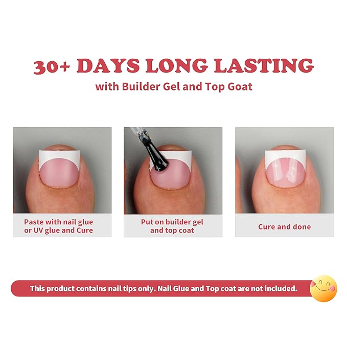 French Tip Toe Nail Tips Press on, Sharp Square Pre-Designed Soft Gel False Toenail Extension, BERRY PINK Pre-applied Tip Primer & Base Coat, Full Cover Acrylic for DIY x 15 Sizes 240 pcs