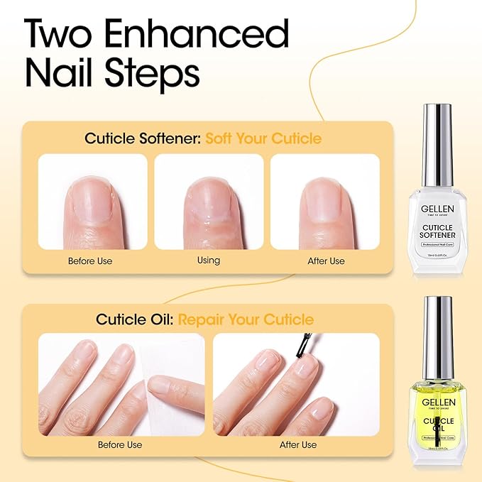 Gellen Cuticle Oil & Softener for Nails, 2 Pcs 18ml Cuticle Remover & Strengthener, Nail Cuticle Protector, 2 in 1 Nail Care Kit for Cuticle Removing & Repairng Manicure Essentials for Gel Nail Polish