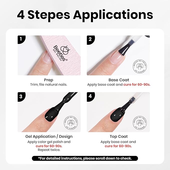Beetles 10ML HEMA-Free Black Gel Nail Polish Kit with U V Light, 5 Pcs Black Gel Polish Set DIY Home Salon Portable Manicure Kit with Base &Top Nail File Coat Soak Off Gifts for Women Girls Teens