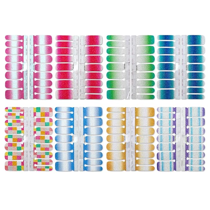 WOKOTO 16 Sheets Gradient Adhesive Nail Polish Decals Strips with 1Pc Nail File Glitter Nail Art Stickers Wraps Manicure Accessories