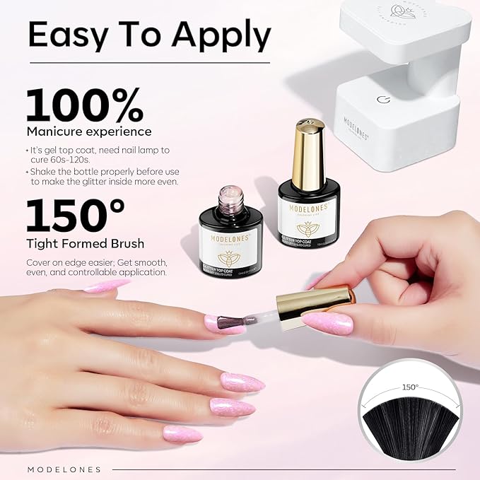 modelones Pearl Gel Nail Polish Top Coat, 2-in-one Clear Pearlescent Glitter Glossy Sparkle Finish Long Lasting Soak Off Mermaid Shimmer Manicure Nail Art Home Salon DIY