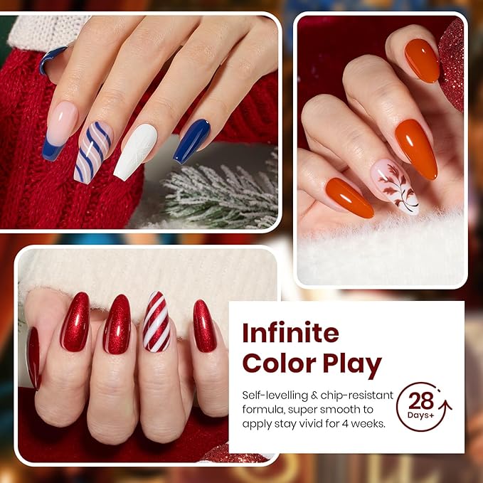 Beetles Gel Nail Polish Kit - 23Pcs Burgundy Red Brown Orange Purple Colors Gel Polish Set Brown Gray Blue Green Soak Off Uv Gel Base Top Coat Gifts for Girls Glowing Attraction