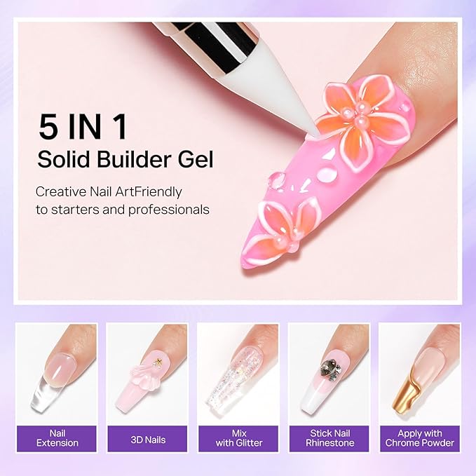 MIZHSE Solid Builder Gel for Nails, Non-Sticky Clear White 3D Nail Art, Sculpting Building Hard Gel with Silicone Flower Mold for Carving Patterns Decoration Nail Art Manicure Home DIY