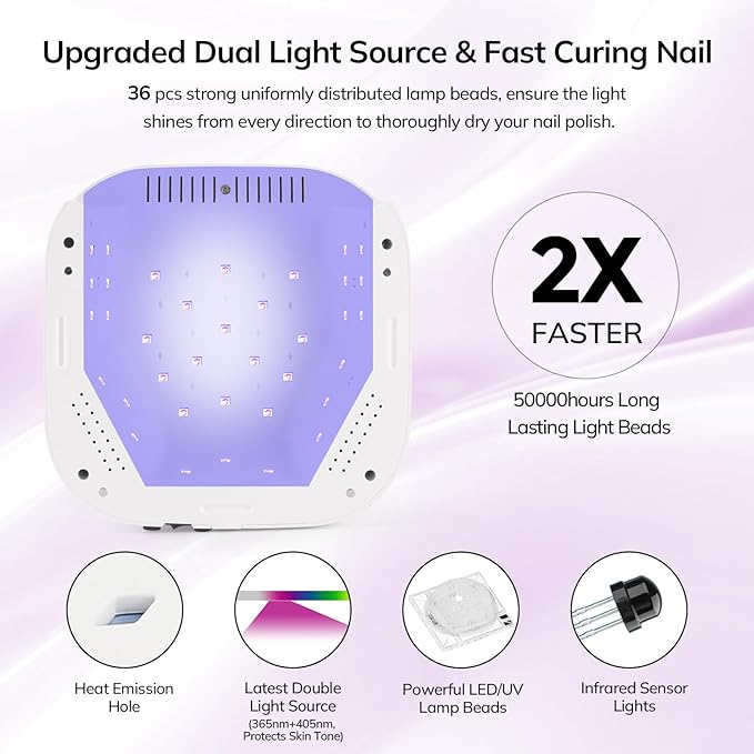 Lavinda LED Nail Lamp 54W Rechargeable Cordless UV Nail Light, Professional Gel Nail Lamp with Timer Display, Fast Drying UV Lamp for Gel Nails, Matte Macaron Purple Nail Dryer for Salon & Home