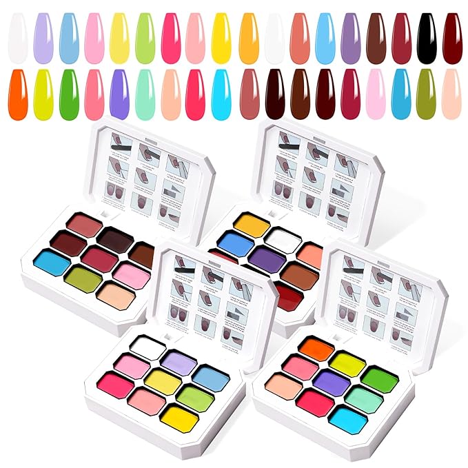 Gradient Painting Gel Set, 4*Plates Ombre Gel Nail Polish Pigment Pat Nails,Long-lasting Silky Texture Highly Saturated French Manicure Soak of UV/Led Home Salon DIY Nail Art JOMK
