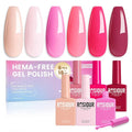 18ML Pink Gel Nail Polish Set 6 Colors, HEMA-Free Hot Light Nude French Pink Nail Polish Kit for Long-Lasting Nail Art, Soak off Uv Nail Art Gel Design for Women Girl Gift Salon DIY