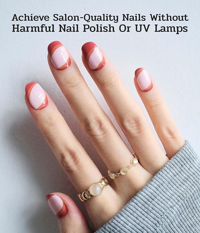 Nail Polish Strips (No UV Lamp Needed) - 22 Pcs Salon Quality Gel Nail Stickers - Long Lasting Wraps (Gummy Watermelon Ring Red)