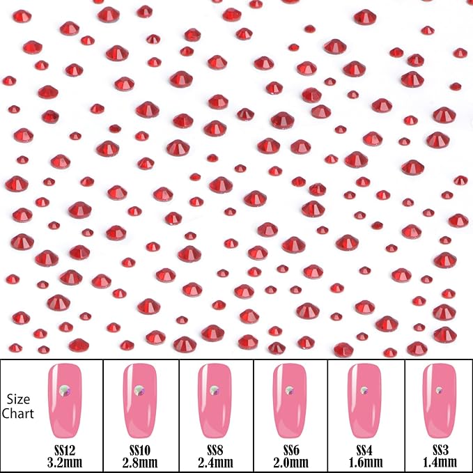 NCB Hotfix Iron on 8000pcs Crystal Rhinestones Round Gem for Crafts Decoration DIY Jewelry Making with a Picking Pen (Siam, 6Sizes SS3-SS12)