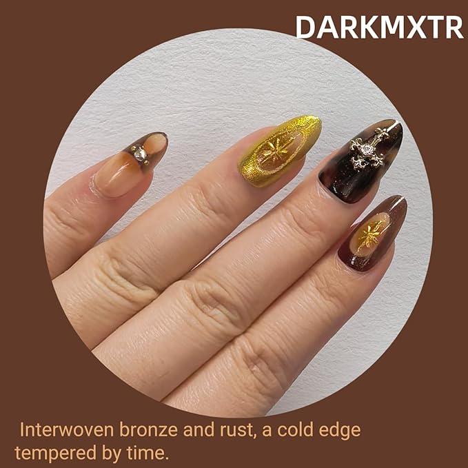 Tortoiseshell Press On Nails Long Coffin Brown Nude Glitter Rhinestone Design Fake Nails with Adhesive Tabs & Glue for Women Party Daily Wear (30pcs)