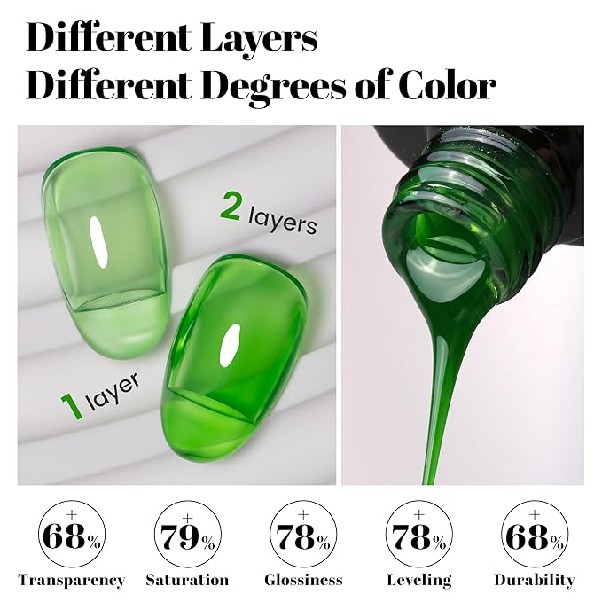 YTD Likomey Crystal Green Gel Nail Polish,15ml Sheer Translucent Jelly Glass Fine Pigment Nail Gel,Fall Winter Salon Home DIY Manicure and Pedicure Fall Winter UV Color Varnish,CS482