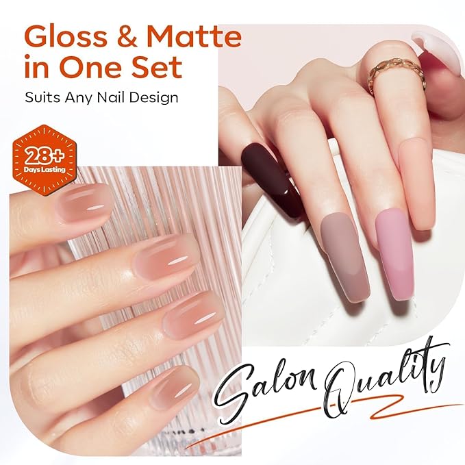 modelones Gel Nail Polish Top Base Coat Set, 3Pcs Rubber Base and Glossy Clear & Matte Gel Top Coat Chrome Proof No Wipe High Shine Nail Polish Soak Off U V LED Nail Art Home DIY Manicure Gift for Wom