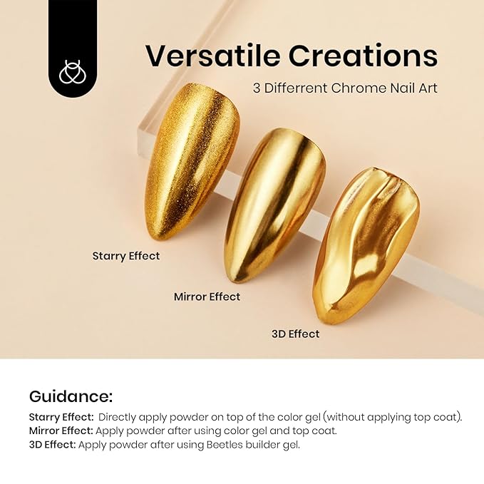 Beetles Metallic Chrome Nail Powder Mirror Effect Gold Champagne Chrome Powder 4 colors Brown Nails Art Design Manicure Decoration Glitter, 0.5g/Jar Holiday Gift for Women Girls