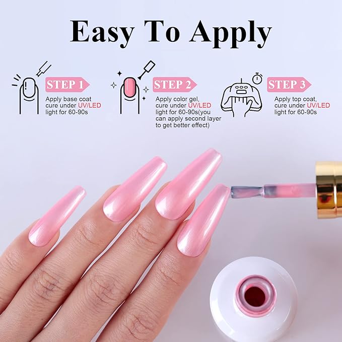 Imtiti Pearl Gel Nail Polish,0.5 Fl Oz Pink Glitter Drawing Gel Polish Shell Thread Shimmer Mermaid Nail Gel Polish Soak Off UV LED for Home DIY Nail Art Manicure Salon