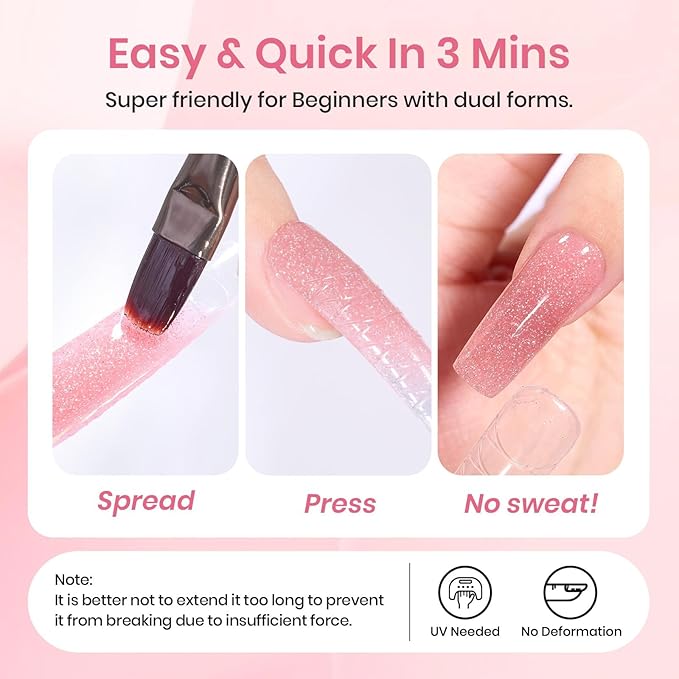 Beetles Poly Nail Gel Set - 6 Colors Nude Pink Glitter Poly Extension Gel, Strong Builder Enhancement for Salon Manicure DIY Home, Long Lasting, Gift for Women Girls, UV & LED Needed