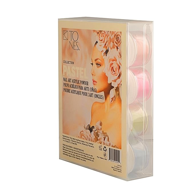TONES Acrylic Nail Powder Collection - Advanced Formula for Flawless, Brilliant Art with Enhanced Pigmentation & Strong Grip | Set of 12 Colors (Pastel)