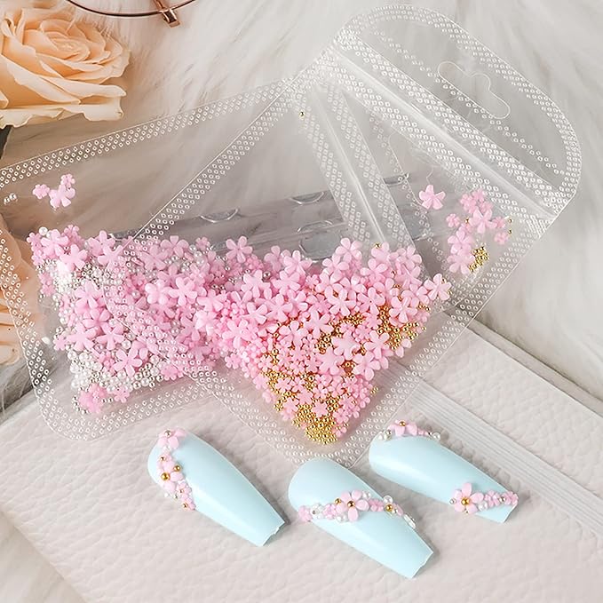 800 Pieces 3D Flower Nail Art Charm White Flowers Nail Decoration Decals Multicolor