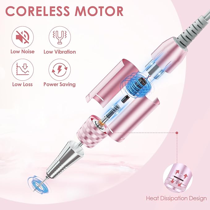 Electric Nail Drill 35000 RPM, Professional Rechargeable Nail File Kit, Nail Drill Machine, Acrylic Nail Kit for Any Manicure, Pedicure, Ideal Nail Art Tools, Designed for Salon, Home