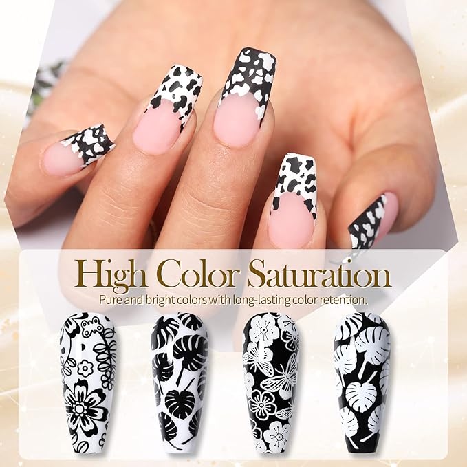 BORN PRETTY Nail Art Stamping Polish White Black Manicure Image Stamp Polish Set Print Polish Varnish 2 Bottles 10ml 0.34fl oz