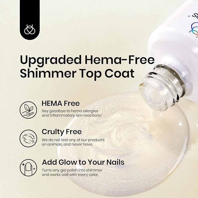 Beetles Hema Free Glitter Gel Top Coat for French Tip Press on Nails Pearl Shimmer Glitter Green 2-IN-1 No Wipe Top Coat, Long Lasting Soak Off Top Coat 15ml