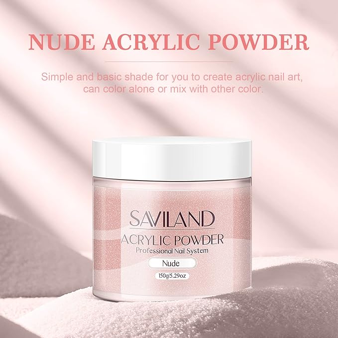 SAVILAND Nudes Acrylic Nail Powder ：5.29OZ Large Capacity Acrylic Powder for Salon Effect Acrylic Extension 3D Nail Carving French Manicure Long-Lasting No Nail Lamp Needed