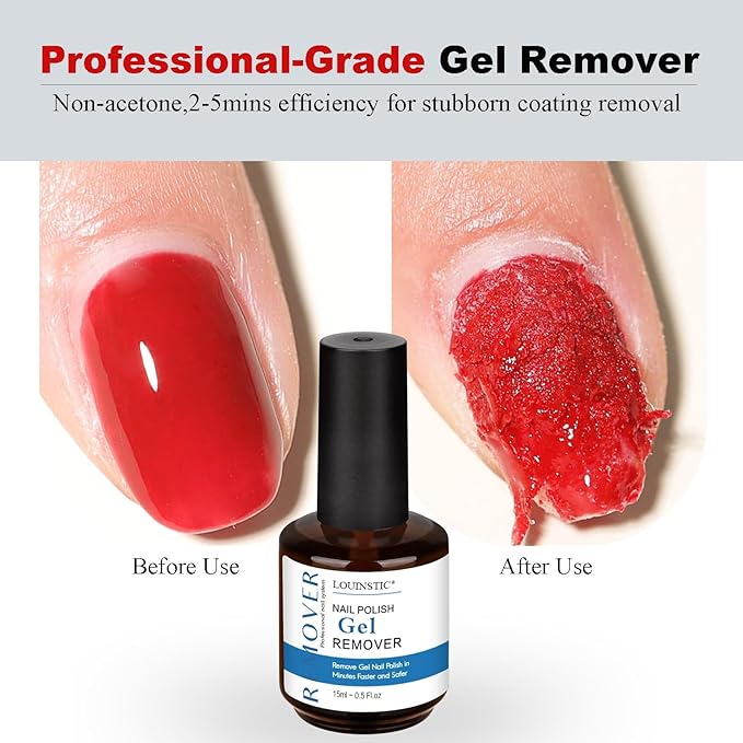 LOUINSTIC 15 ml Gel Nail Remover – Professional & Fast Gel Polish Remover, Acetone-Free Gel Remover for Nails, Quick 2–5 Min No-Soak & No-Foil Removal, Non-Irritating Nail Care Solution for Home DIY