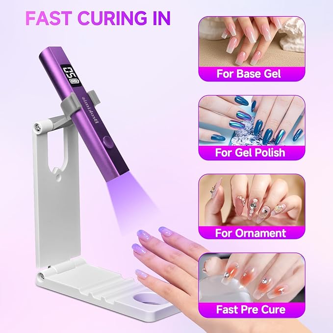 Handheld UV Light for Gel Nails with Stand, Mini Nail Lamp with LCD Display 3-Timer Modes Portable Cordless Rechargeable USB Small Nail Dryer for Fast Curing Home DIY Manicure Nail Art