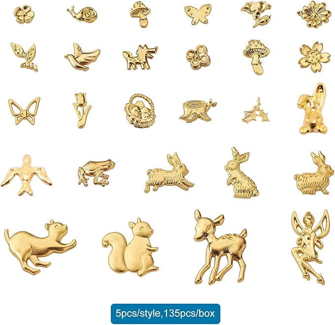 Pandahall 135Pcs Small Alloy Resin Fillers Supplies Forest Theme Butterfly Fairy Tulip Squirrel Filling Accessories for Resin Jewelry Making