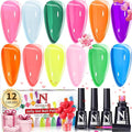 Jelly Gel Nail Polish, 12 Pcs Glossy Trendy Colors Transparent Nail Polish Set Nude Pink Purple Green Blue Yellow Colors Jelly Nail Polish Kit UV LED Soak Off Home DIY Nail Art Salon