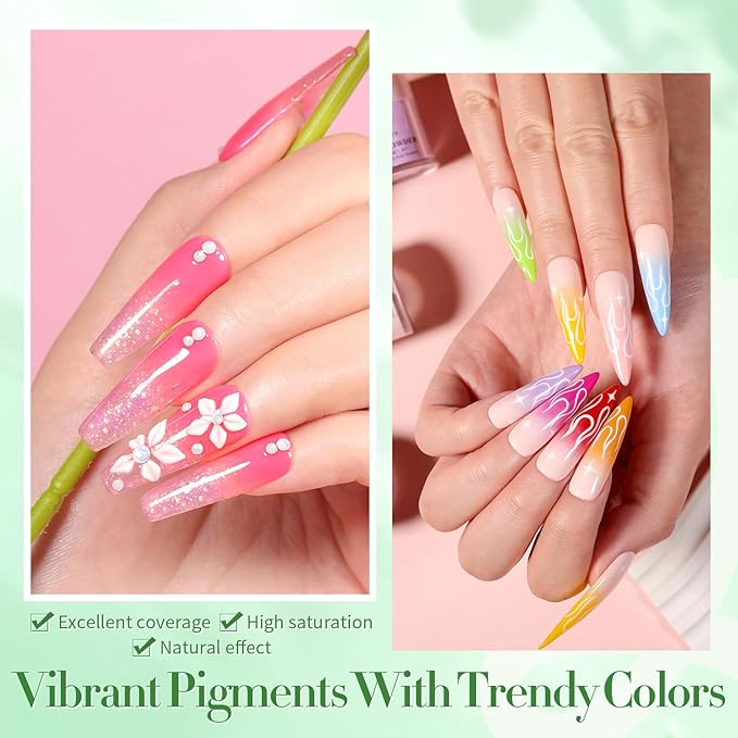 Born Pretty Acrylic Powder Set 36 Colors Spring Summer Acrylic Nail Powder Nude Pink Red Green Blue Purple Yellow Professional Polymer 3D Nail Art Kit for French Extension Carving Valentines Day Gift