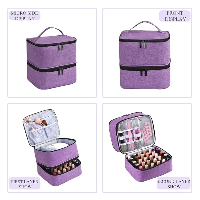 Nail Polish Organizer, Nail Polish Storage Holds 30 Bottles & Nail Lamp, Double Layer Nail Bag Organizer Case, Portable Nail Polish Holder for Nail Tech Travel & Manicure Kit