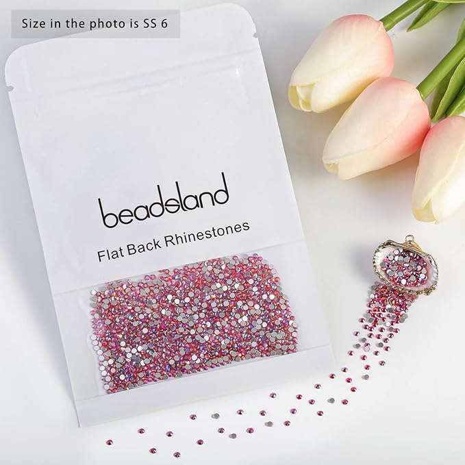 Beadsland Flat Back Crystal Rhinestones Round Gems for Nail Art and Craft Glue Fix, Hyacinth AB, 1.9-2.1mm, SS6/1440pcs