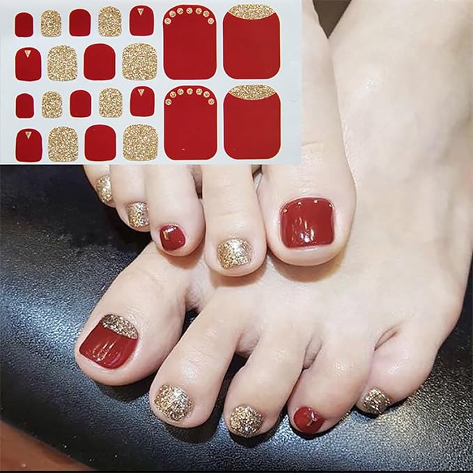 DANNEASY 20 Sheets Toe Nail Stickers Full Nail Wraps for Women - Colorful Self Adhesive Toenails Polish Strips for Toes Gel Strips Toenail Manicure Gel Sticker Nails with File, Cuticle Stick