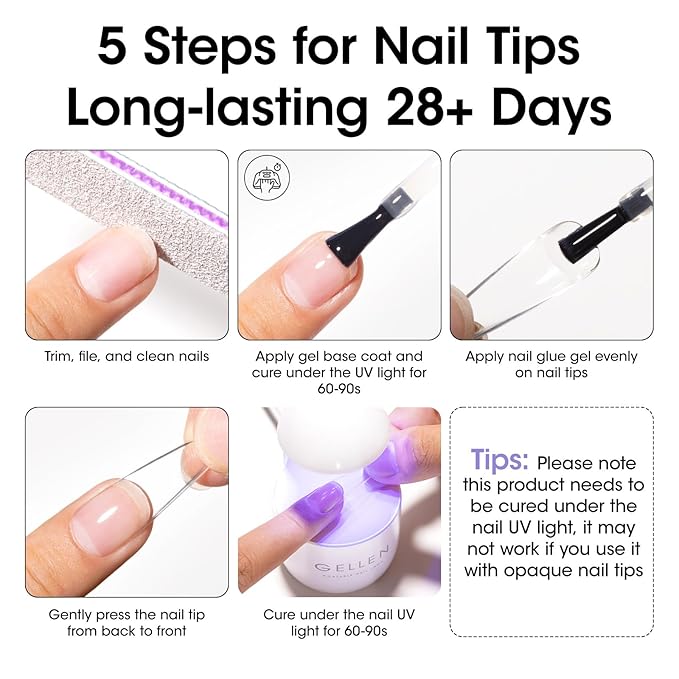 GELLEN Professional 4 in 1 Gel Nail Glue Refill 100ml – Long-lasting Strong Adhesive NailGlue Gel, HEMA TPO TMPTA 3-Free Acrylic Nail Tips Glue for Salon Use, Need U V Light Cured